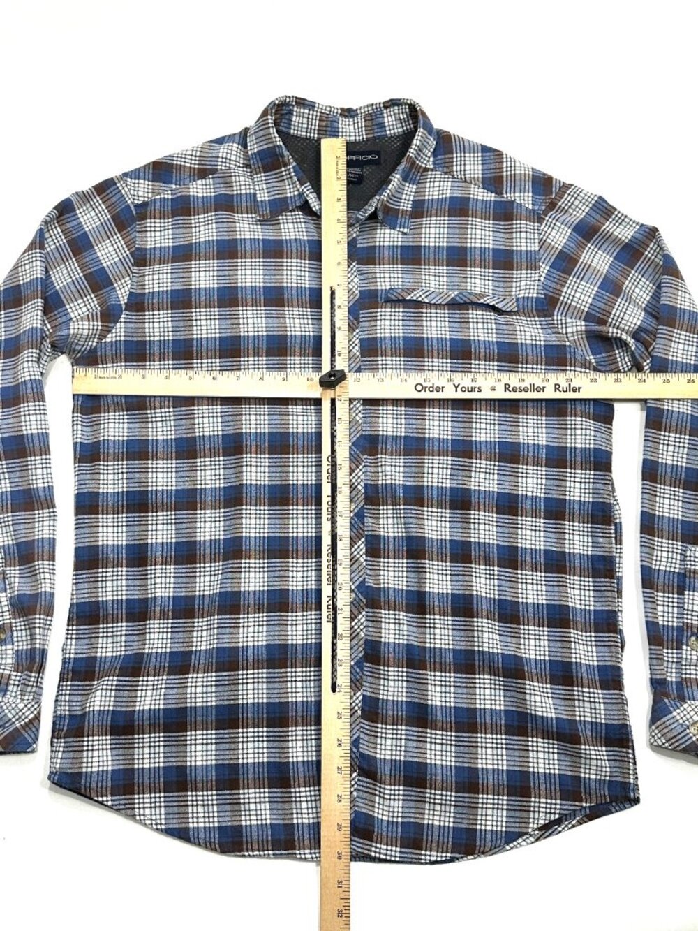 ExOfficio Men's XL Plaid Button Up Shirt Blue Brown White Long Sleeve Outdoor - Picture 11 of 16